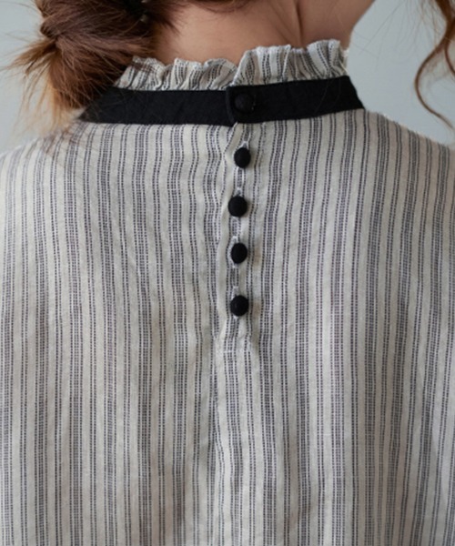 ONEP STAR(ワンピスター)の「フリル襟ストライプブラウス(シャツ/ブラウス・レディース・ブルー/ベージュ・FREE)」の10枚目の写真