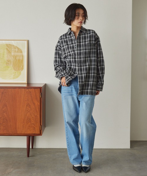オンブレチェック オーバーサイズボックスレギュラーカラーネルシャツ