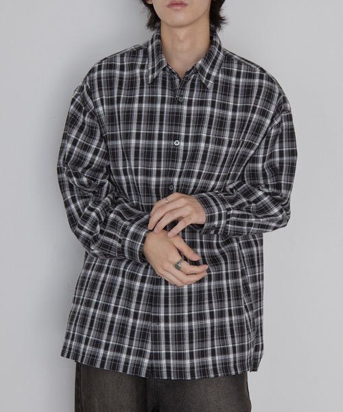 オンブレチェック オーバーサイズボックスレギュラーカラーネルシャツ
