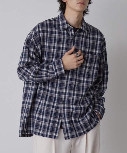 セール】オンブレチェック オーバーサイズボックスレギュラーカラー