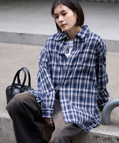 セール】オンブレチェック オーバーサイズボックスレギュラーカラー