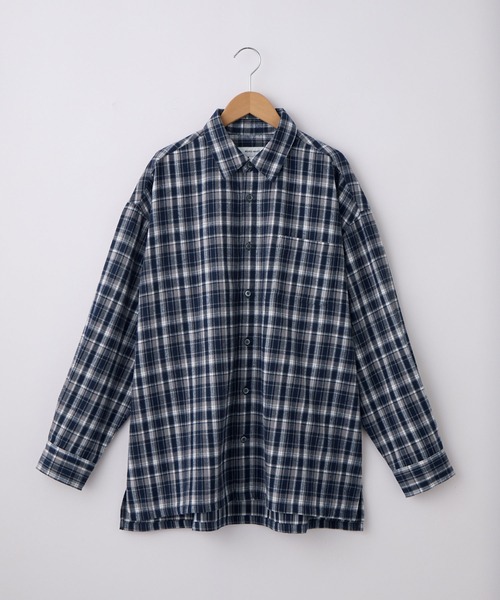 オンブレチェック オーバーサイズボックスレギュラーカラーネルシャツ