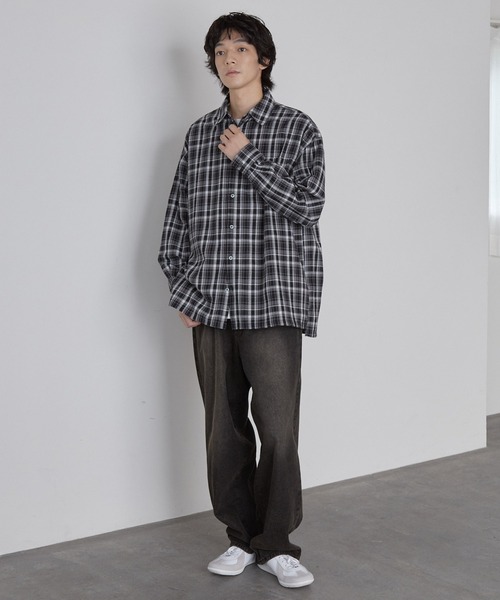 オンブレチェック オーバーサイズボックスレギュラーカラーネルシャツ