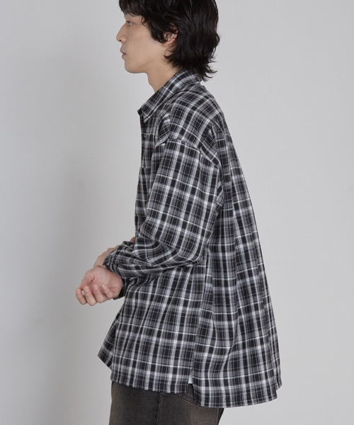オンブレチェック オーバーサイズボックスレギュラーカラーネルシャツ