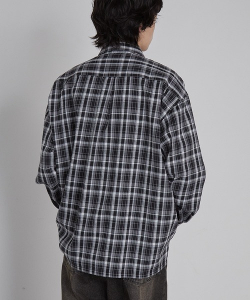 オンブレチェック オーバーサイズボックスレギュラーカラーネルシャツ