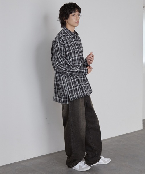オンブレチェック オーバーサイズボックスレギュラーカラーネルシャツ