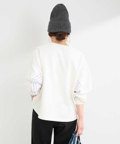 B.C STOCK（ベーセーストック）の「ウォッシャブル / ドッキングスリーブプルオーバー（スウェット・レディース・ホワイト/ネイビー/カーキ・FREE）」の11枚目の写真