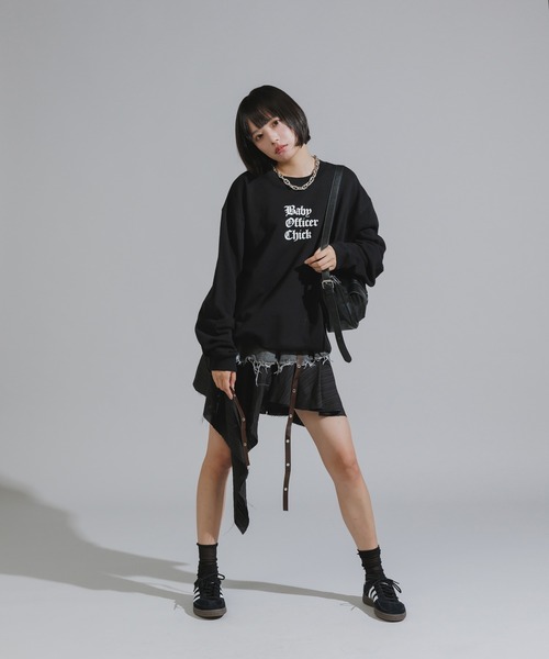 Chick(チック)の「Asymmetrical Faux-Layered Denim Skirt / アシンメトリー フェイクレイヤードデニムスカート(デニムスカート・レディース・ブラック/ブルー・FREE)」の6枚目の写真