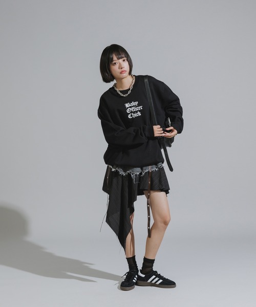 Asymmetrical Faux-Layered Denim Skirt / アシンメトリー フェイク