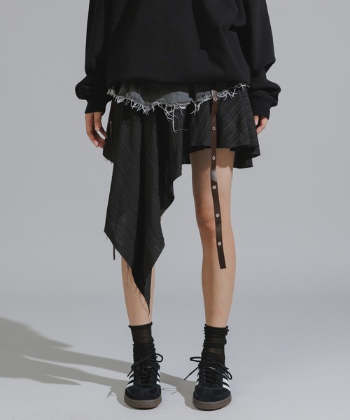 Asymmetrical Faux-Layered Denim Skirt / アシンメトリー フェイク