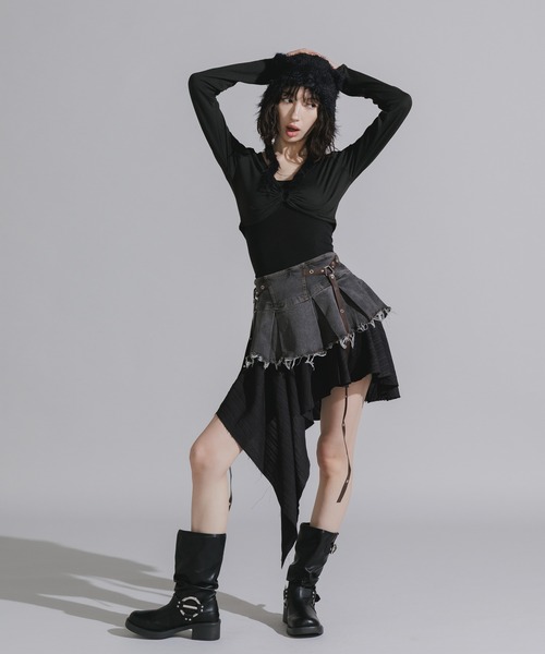 meltthelady moon skirt アシンメトリー デニム スカート Asymmetrical Faux-Layered Denim Skirt / アシンメトリー フェイク