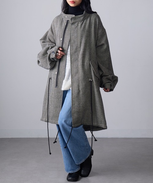 MAGASIN DE MODE Onjna(マガジンデモードオンジェナ )の「【MAGASIN DE MODE Onjna】ヘリンボーンモッズコート trc(モッズコート・レディース・ブラック/ブラウン/ベージュ・FREE)」の2枚目の写真