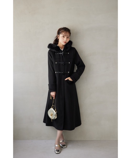 取り外し可能なファー付きフィット＆フレアシルエットダッフル