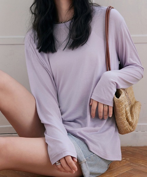 ReRe(リリ)の「ラウンドネックベーシックトップス(Tシャツ/カットソー・レディース・オフホワイト/ブラック/ライトブルー/ベージュ/パープル/グレー・FREE)」の16枚目の写真