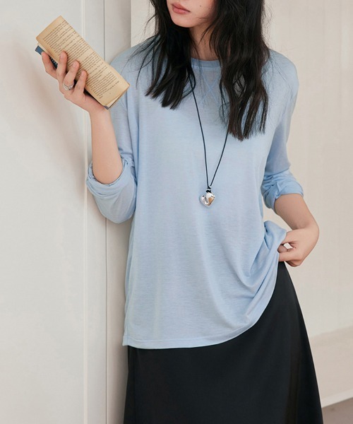 ReRe(リリ)の「ラウンドネックベーシックトップス(Tシャツ/カットソー・レディース・オフホワイト/ブラック/ライトブルー/ベージュ/パープル/グレー・FREE)」の19枚目の写真