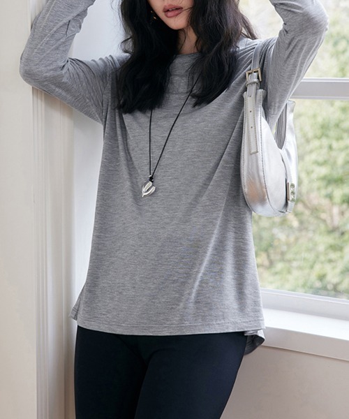 ReRe(リリ)の「ラウンドネックベーシックトップス(Tシャツ/カットソー・レディース・オフホワイト/ブラック/ライトブルー/ベージュ/パープル/グレー・FREE)」の15枚目の写真