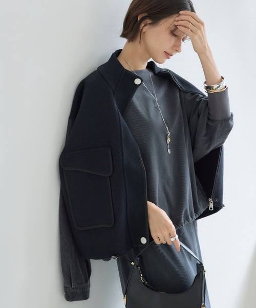 KATHARINE ROSS（キャサリンロス）の「【PILLINI/ピリーニ】デニムコンビスタンドカラージャケット（デニムジャケット・レディース・ブラック/オフホワイト・MEDIUM）」の2枚目の写真