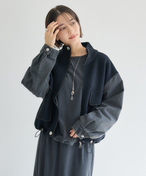 KATHARINE ROSS（キャサリンロス）の「【PILLINI/ピリーニ】デニムコンビスタンドカラージャケット（デニムジャケット・レディース・ブラック/オフホワイト・MEDIUM）」の7枚目の写真