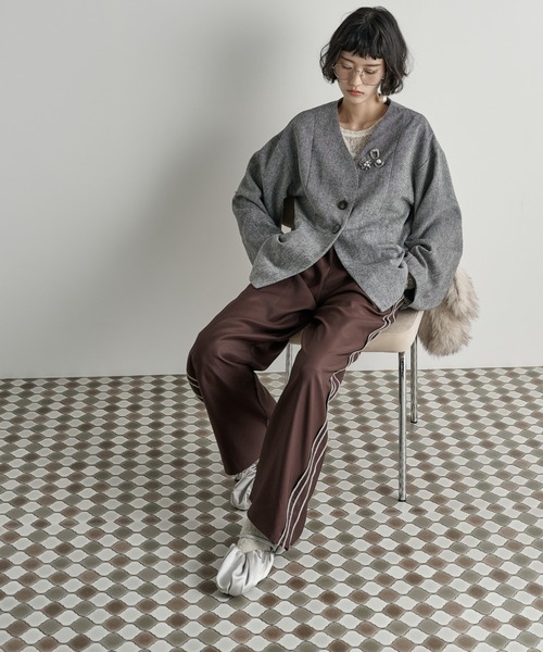 ノーカラーペプラムツイードジャケット（ノーカラージャケット）｜THE