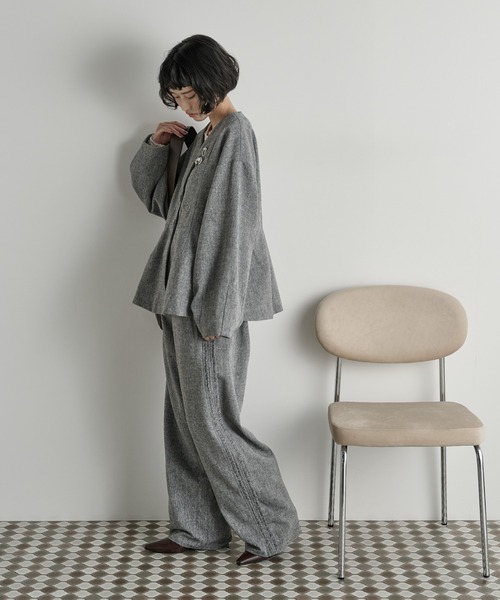 チェスティ ツイード ペプラム ノーカラー ジャケットマルチカラー サイズS ノーカラーペプラムツイードジャケット（ノーカラージャケット）｜THE