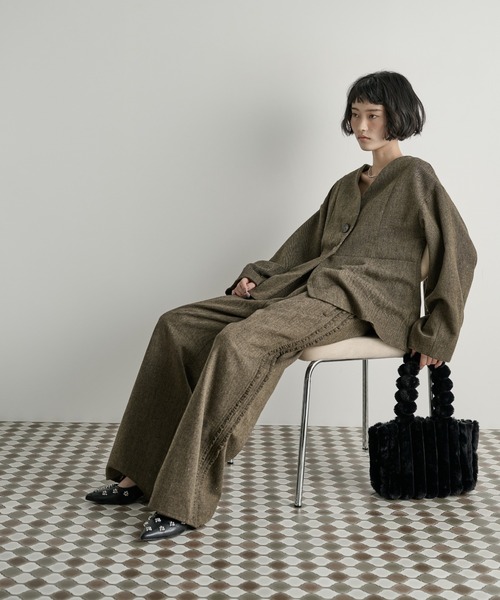 チェスティ ツイード ペプラム ノーカラー ジャケットマルチカラー サイズS チェスティ ツイード ペプラム ノーカラー ジャケットマルチカラー サイズS