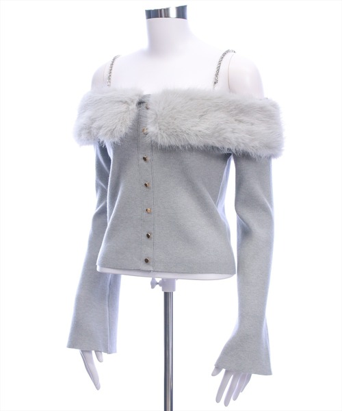 clear（クリア）の「ビジュー肩紐オフショルファーニットトップス[大人 フェミニン 上品]≪AW新作≫（ニット/セーター・レディース・アイボリー/ブラック/ライトグレー・F）」の11枚目の写真