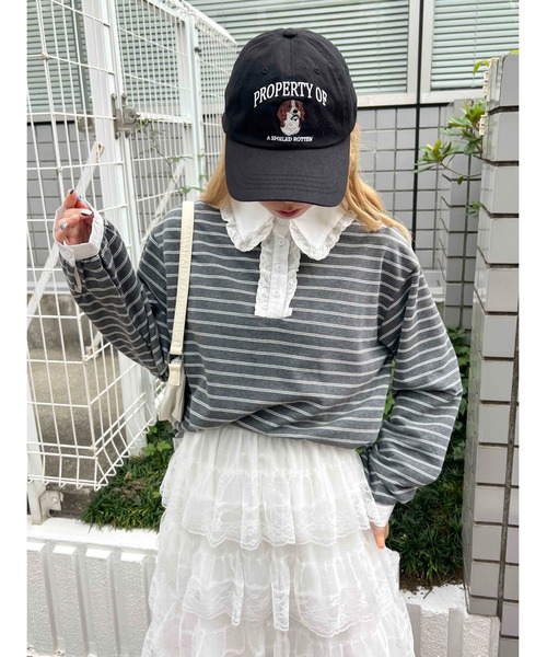 WC（ダブル シー）の「レースパイピングラガーシャツ（シャツ/ブラウス・レディース・アイボリー/グレー・FREE）」の10枚目の写真