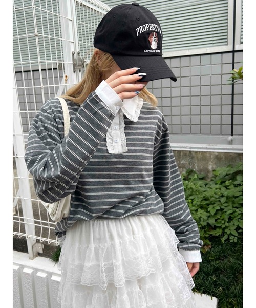 WC（ダブル シー）の「レースパイピングラガーシャツ（シャツ/ブラウス・レディース・アイボリー/グレー・FREE）」の11枚目の写真