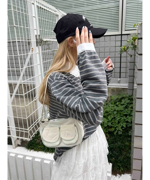 WC（ダブル シー）の「レースパイピングラガーシャツ（シャツ/ブラウス・レディース・アイボリー/グレー・FREE）」の12枚目の写真