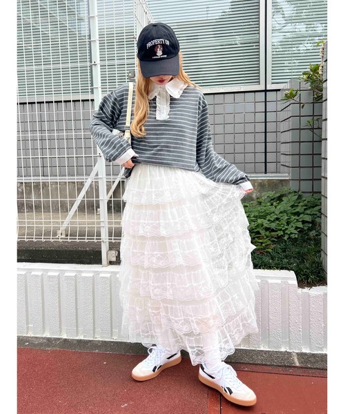 WC（ダブル シー）の「レースパイピングラガーシャツ（シャツ/ブラウス・レディース・アイボリー/グレー・FREE）」の15枚目の写真