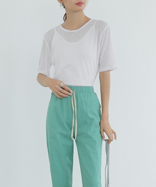 COCOMOMO(ココモモ)の「春夏使いやすい スラブシアートップス 半袖 シアートップス レイヤードトップス カットソー スラブ シアー トップス インナー シアーロンT 五分袖 UV対策 春服 夏服(Tシャツ/カットソー・レディース・オレンジ/グレイッシュブルー/グレー/ライトブルー/ブラック/ピンク/ブラウン/ライトグレー/ホワイト/チェリーピンク/コーラル/パープル/ベージュ・L/M/S)」の18枚目の写真
