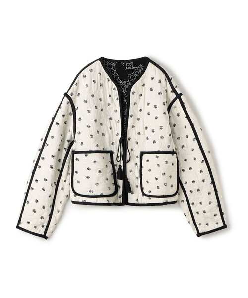 レーヨンサテンキルト リバーシブルジャケット（ノーカラージャケット