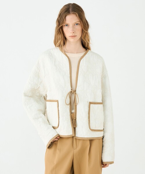 レーヨンサテンキルト リバーシブルジャケット（ノーカラージャケット