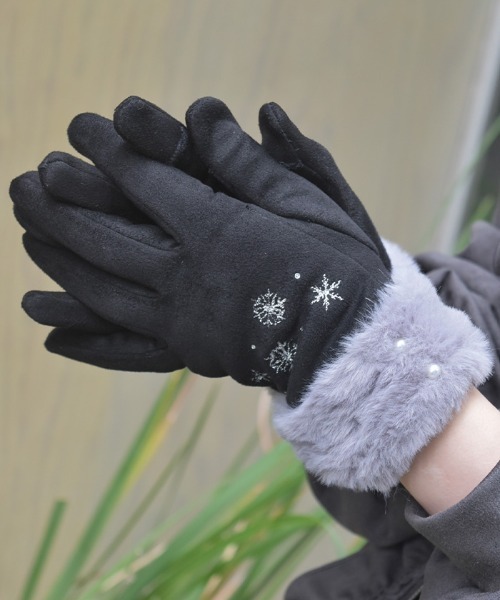 axes femme（アクシーズファム）の「雪刺繍スエードファー手袋（手袋・レディース・グリーン/ブラック/ラベンダー・FREE）」の6枚目の写真
