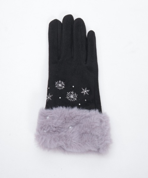 axes femme（アクシーズファム）の「雪刺繍スエードファー手袋（手袋・レディース・グリーン/ブラック/ラベンダー・FREE）」の9枚目の写真