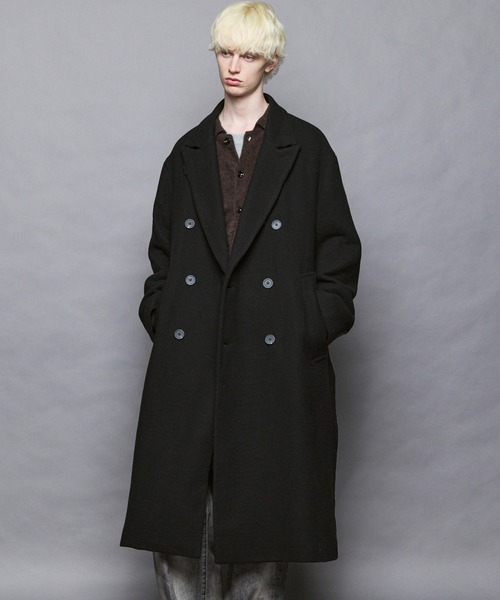 MAISON SPECIALブラック チェスターコート UNISEX》【Italian Dead Stock Fabric】Prime-Over Chesterfield Coat