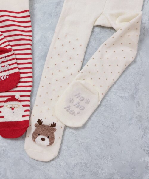 apres les cours（アプレレクール）の「クリスマスモチーフタイツ（ベビーシューズ/ベビーソックス・キッズ・レッド/ベージュ・80）」の2枚目の写真