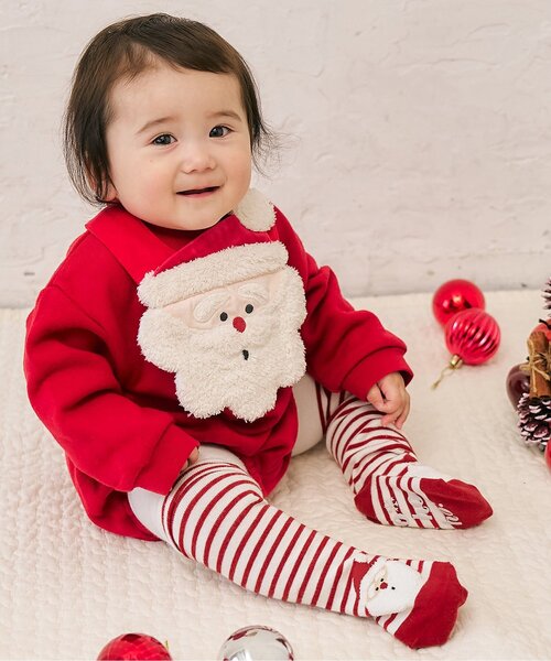 apres les cours（アプレレクール）の「クリスマスモチーフタイツ（ベビーシューズ/ベビーソックス・キッズ・レッド/ベージュ・80）」の3枚目の写真