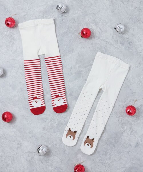apres les cours（アプレレクール）の「クリスマスモチーフタイツ（ベビーシューズ/ベビーソックス・キッズ・レッド/ベージュ・80）」の4枚目の写真