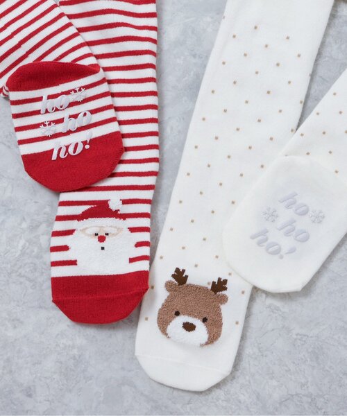 apres les cours（アプレレクール）の「クリスマスモチーフタイツ（ベビーシューズ/ベビーソックス・キッズ・レッド/ベージュ・80）」の5枚目の写真