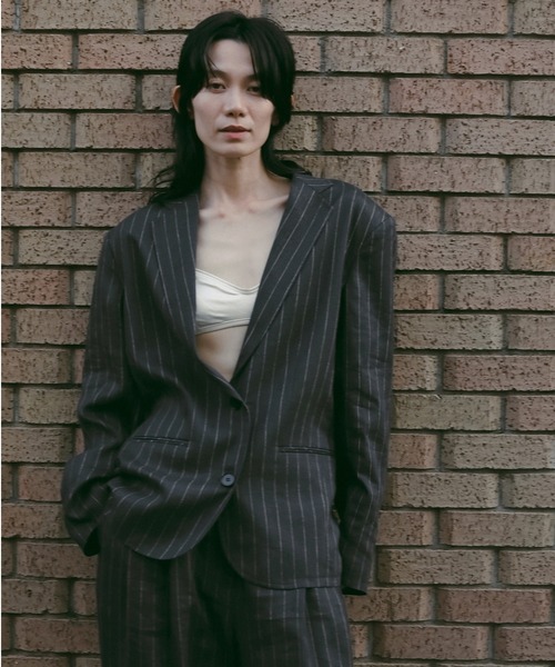 anuke（アンヌーク）の「Over Linen Jacket（テーラードジャケット・レディース・ネイビー/ブラウン・36inch/38inch）」の2枚目の写真