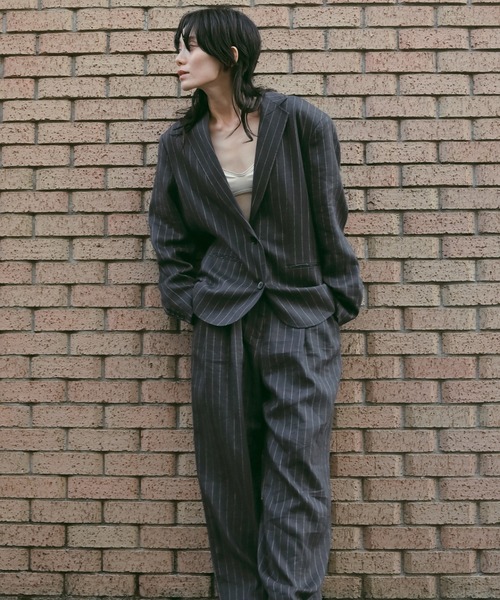 anuke（アンヌーク）の「Over Linen Jacket（テーラードジャケット・レディース・ネイビー/ブラウン・36inch/38inch）」の3枚目の写真