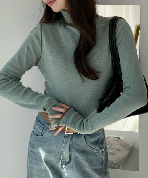 Ada.（エイダ）の「配色ライン ハイネック ニット プルオーバー（ニット/セーター・レディース・チャコール/ブラウン/ライトグリーン/ブラック/アイボリー・FREE）」の17枚目の写真