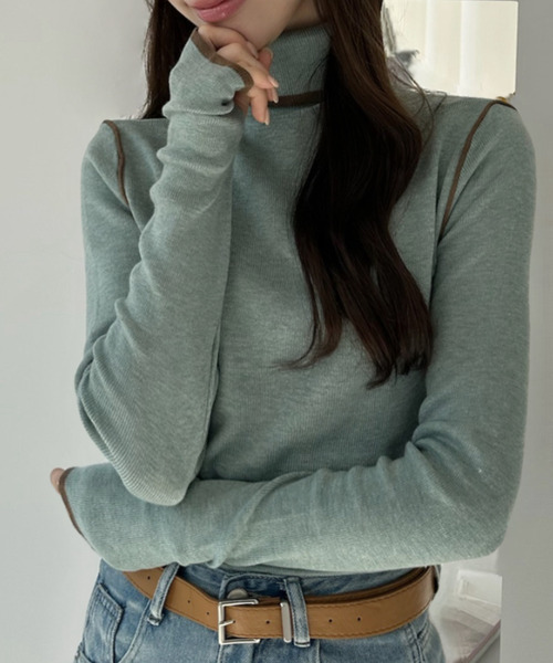 Ada.（エイダ）の「配色ライン ハイネック ニット プルオーバー（ニット/セーター・レディース・チャコール/ブラウン/ライトグリーン/ブラック/アイボリー・FREE）」の18枚目の写真
