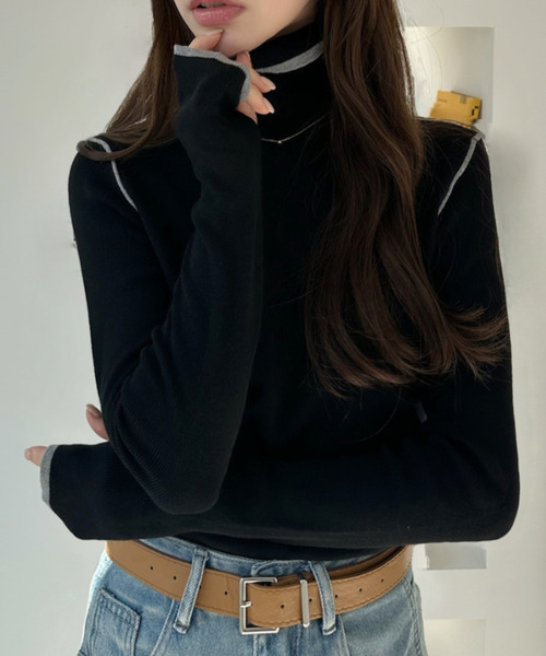 Ada.（エイダ）の「配色ライン ハイネック ニット プルオーバー（ニット/セーター・レディース・チャコール/ブラウン/ライトグリーン/ブラック/アイボリー・FREE）」の20枚目の写真
