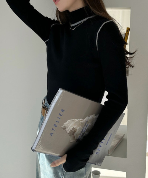 Ada.（エイダ）の「配色ライン ハイネック ニット プルオーバー（ニット/セーター・レディース・チャコール/ブラウン/ライトグリーン/ブラック/アイボリー・FREE）」の22枚目の写真