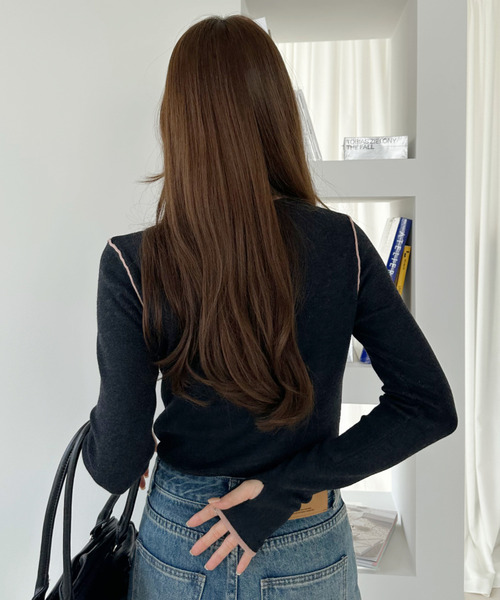 Ada.（エイダ）の「配色ライン ハイネック ニット プルオーバー（ニット/セーター・レディース・チャコール/ブラウン/ライトグリーン/ブラック/アイボリー・FREE）」の15枚目の写真