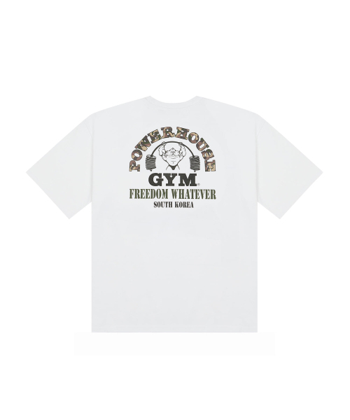 FREEDOM(フリーダム)の「パワーハウスカモロゴオーバーサイズTシャツ(ホワイト)(Tシャツ/カットソー・メンズ・ホワイト・MEDIUM/LARGE/X-LARGE/XX-LARGE/XXX-LARGE/XXXX-LARGE)」の3枚目の写真