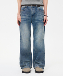 TRILLION（トリリオン）の「Cat Brush Washing Flare Wide Denim Pants_Middle Blue（デニムパンツ・メンズ）」