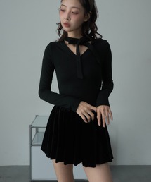 Nadana（ナダナ）の「ベロアバルーンリボンミニワンピース（Tシャツ/カットソー・レディース）」